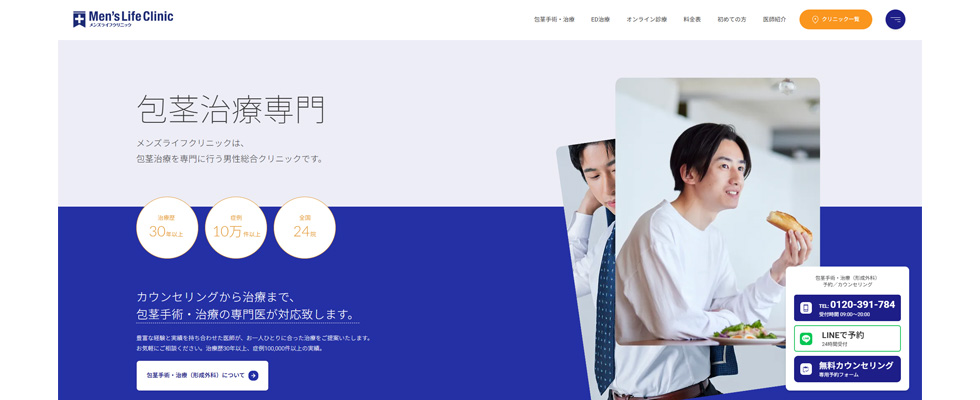 メンズライフクリニックの公式サイトの画像